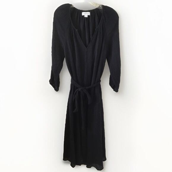 Velvet By  Graham & Spencer Gauzy Cotton Midi Dress Black Boho Peasant  Size XS - Picture 1 of 6